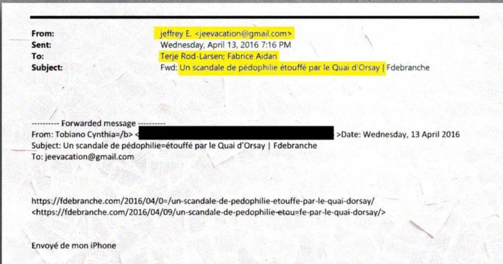 En 2016 une certaine Cynthia Tobiano envoie à Jeffrey Epstein un article intitulé : « le quai d’Orsay étouffe un scandale de pédophilie ».
Epstein le transfère à Fabrice Aidan…
Se pourrait il que Hollande savait ? Que Macron savait ?
Mais alors…
Ils auraient menti à la presse ?