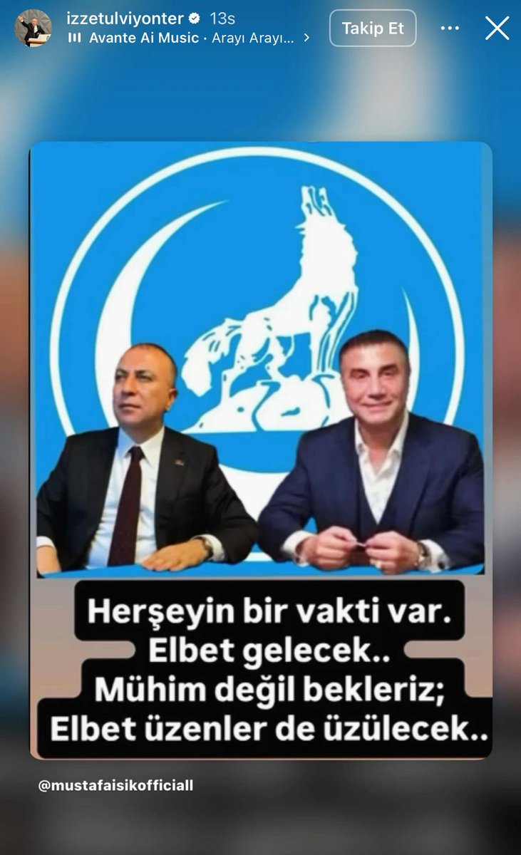 🔴 MHP Genel Başkan Yardımcısı İzzet Ulvi Yönter’den Sedat Peker paylaşımı:

Her şeyin bir vakti var.
Elbet gelecek…
Mühim değil bekleriz;
Elbet üzenler de üzülecek…