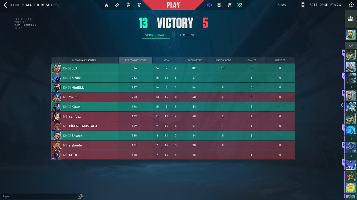 PREMIER 6. HAFTA  

6-13 <a href="/TeamLexible/">Team Lexible</a> 
13-5 <a href="/TeamNFive/">NFive Esports #N5</a> 

Rakiplerimizi tebrik ediyoruz, 
Önümüzdeki haftalarda görüşmek üzere.