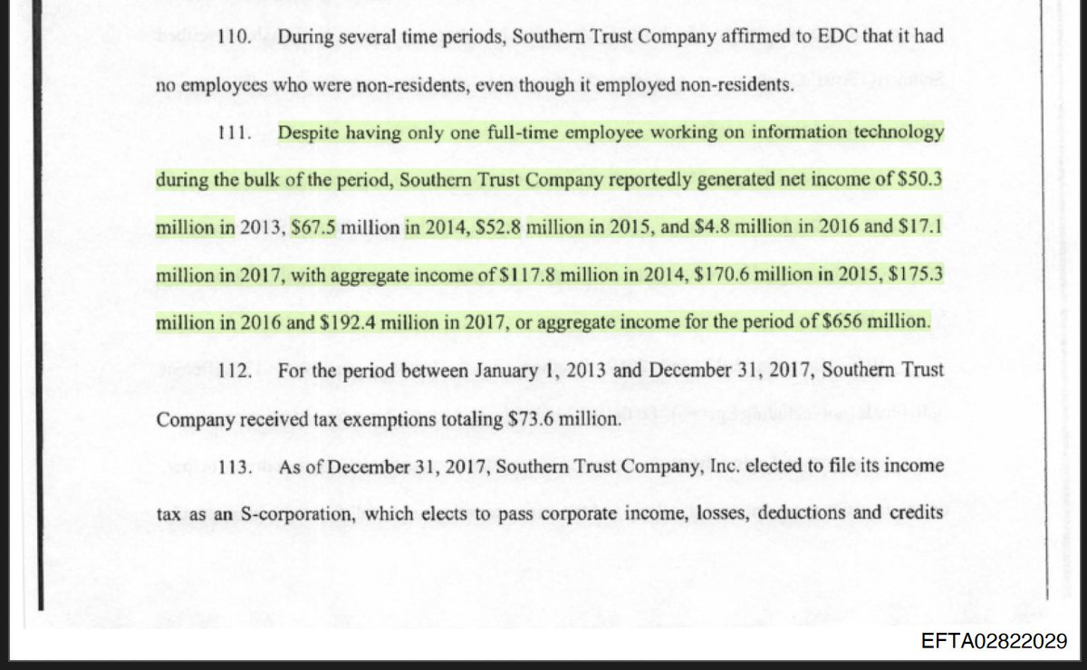 Epstein had $56.5 million in cash in his houses in the Virgin Islands.

Epstein’s Virgin Islands “biotech consulting firm” that had exactly one full time employee had a gross income $656 million in just a four year period