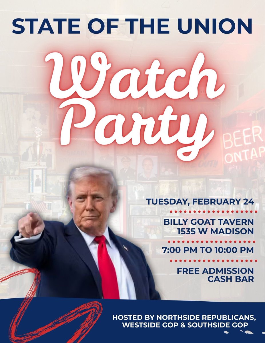 Borgers, Brews, and The Bossman 🇺🇸

Join us Tuesday at <a href="/Cheezborger/">Billy Goat Tavern</a> with a few of your best friends in Chicago and bask in American greatness!

<a href="/ChicagoGOP/">Chicago Republican Party</a>