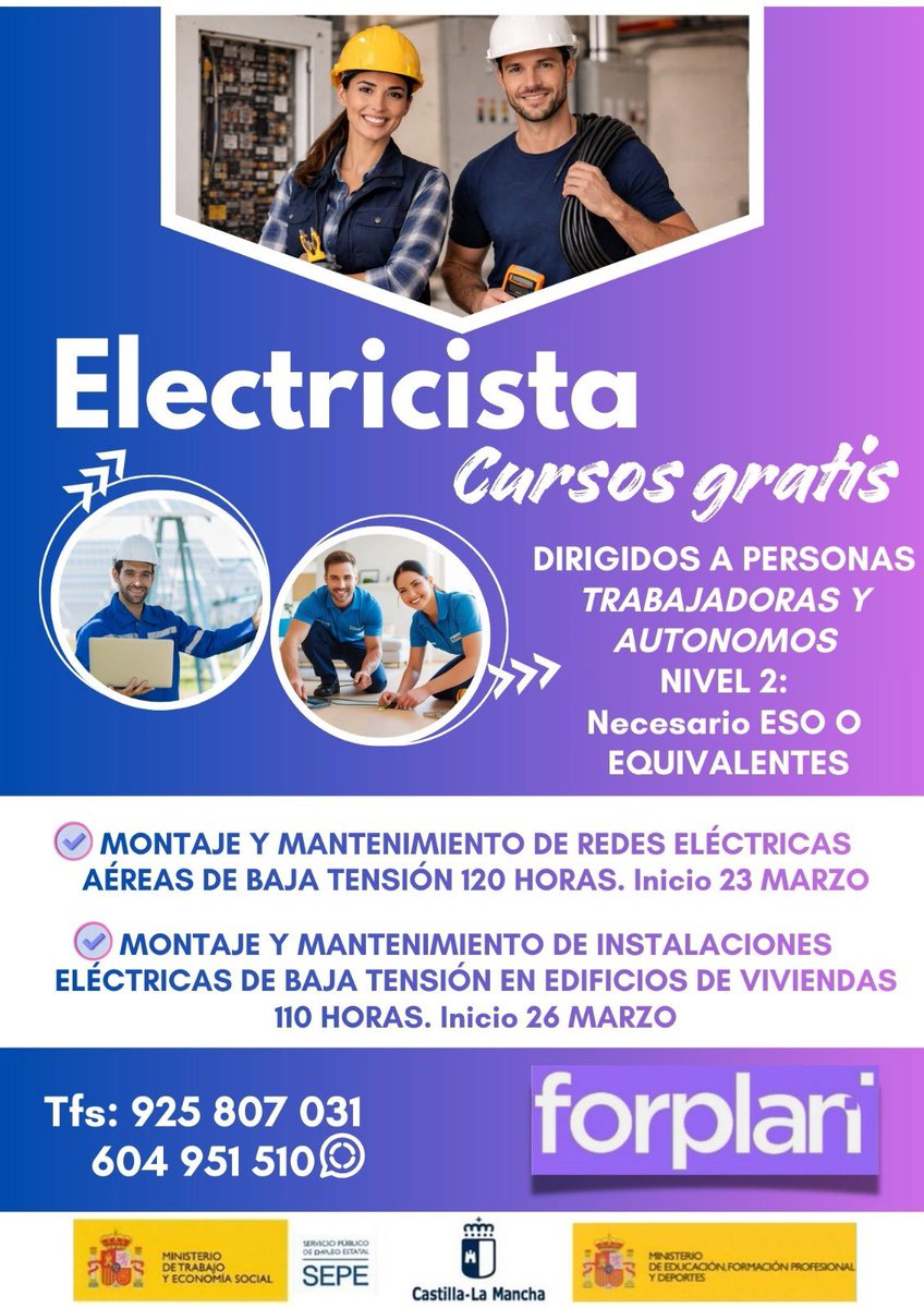 Forplan's tweet photo. Si estás trabajando en Talavera de la Reina y quieres mejorar tu cualificación, este curso gratuito te interesa. Llama y reserva tu plaza https://t.co/SkAHmU1gxr