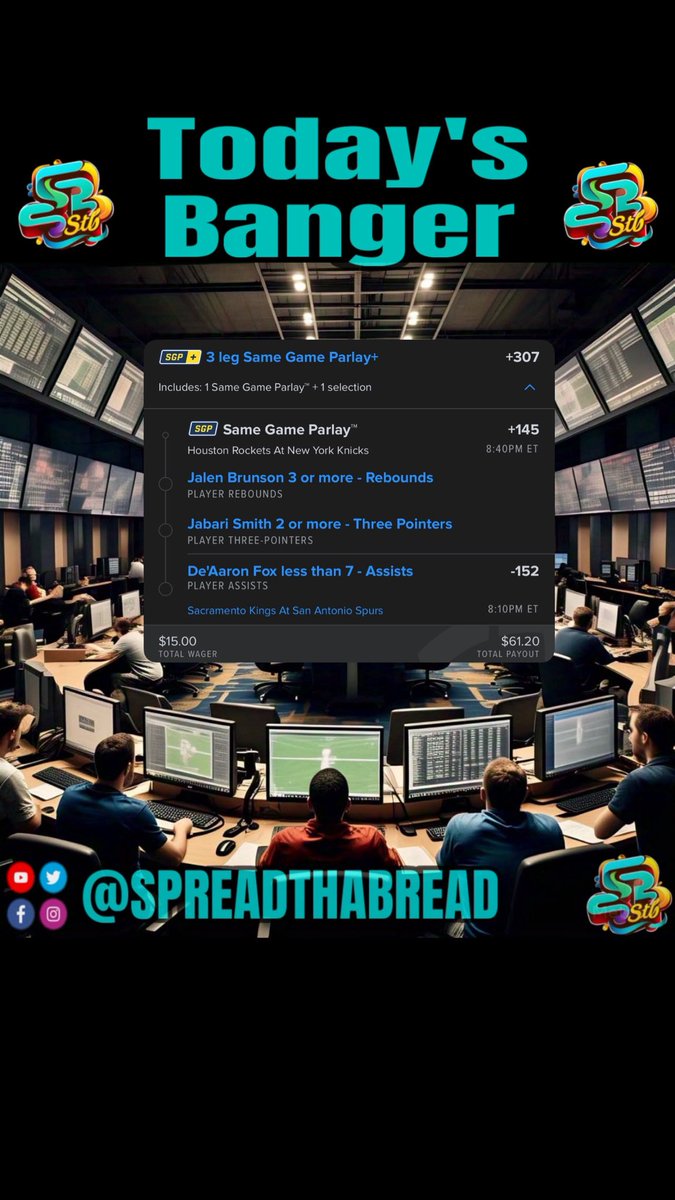spreadthabread's tweet photo. Today’s Banger Is About To Hit, Lets Get Back In The Game‼️🚀 

DROP A LIKE IF YOU’RE TAILING ❤️

#fandual | #GamblingTwitter 
#parlay | #GamblingX |#Bet365
#draftkings   | #sportsbetting
#BetMGM | #Freepicks
#sportsbets | #freeplays |#sports https://t.co/QrPZoV3K9w