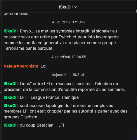 Valeur_anar's tweet photo. Voilà voilà ....
L'extrême droite sur #twitch ! 🥳🤡
Les symboles (imotes twitch) sont les symboles antifascistes de la SFIO les 3 flèches reprises par la jeune garde ...
Fragile l'extrême droite quand même ...
#AlwaysAntifa https://t.co/iKbvJswYV4