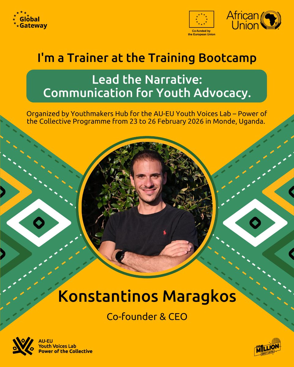 🇺🇬 Glad to join as a trainer for “Lead the Narrative: Communication for Youth Advocacy” - 23-26 February 2026, Monde (Luwero District), Uganda. Organised by <a href="/youthmakershub/">Youthmakers Hub</a> under <a href="/aueuyouthvoices/">AU-EU Youth Voices Lab - Power of the Collective</a>. Focus: clear messaging, measurable social media advocacy, networking + pitching 🗣️