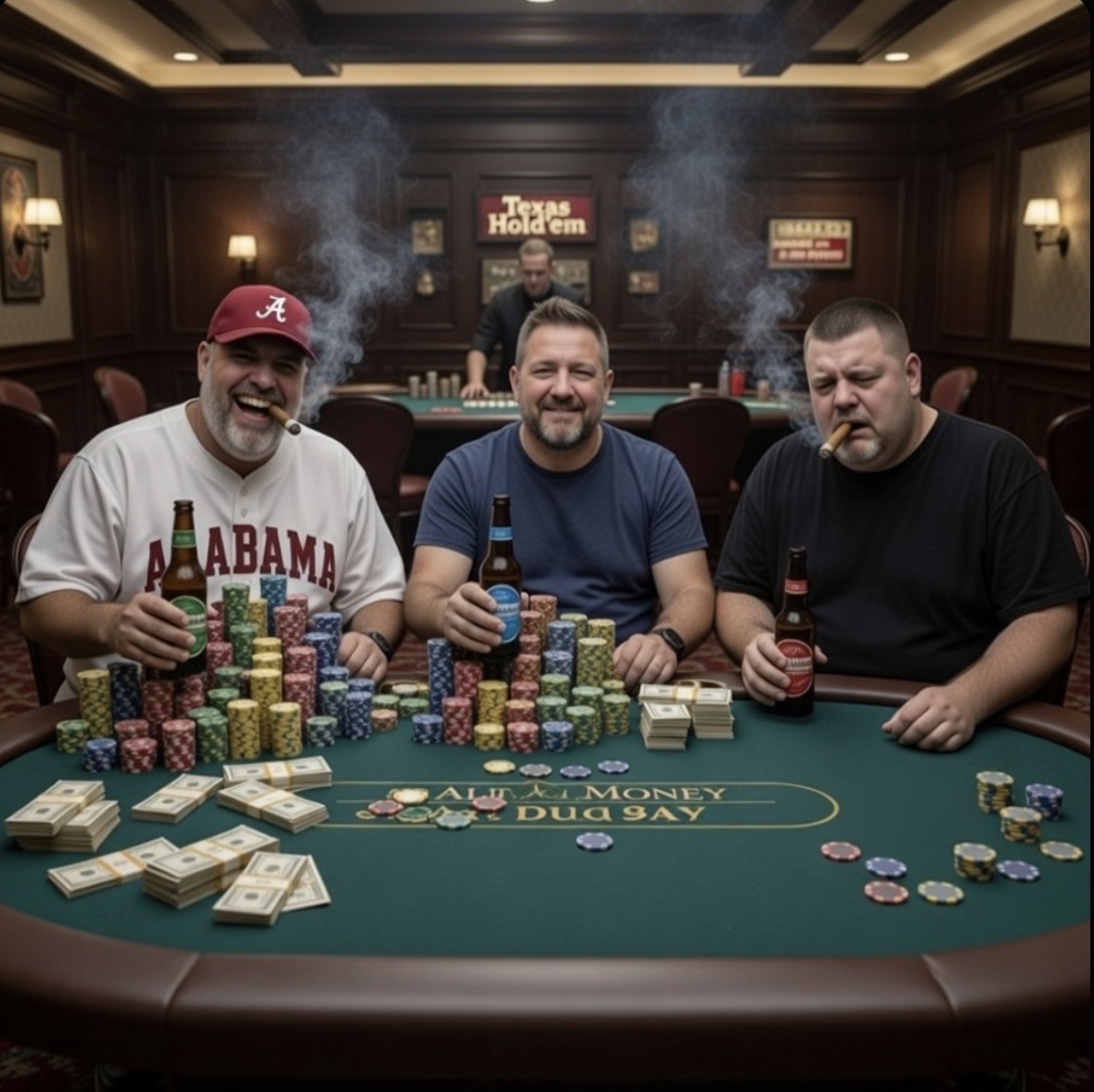 RobVaughanBama's tweet photo. Live look at the poker tables last night #dudesneverpaying https://t.co/L9Wjf9dLBB