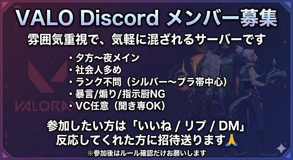 donko0071's tweet photo. VALOのディスコ鯖つくりました「勝ちたいけどガチすぎるのはちょっと」って人向けです🙃 ランクはシルバー～プラチナくらい／夕方～夜がメイン／社会人多め 暴言煽りナシVCも聞き専OKなゆるめです 気になった方はいいね・リプ・DMどれでも招待送ります #VALORANT募集 #VALORANTフレンド募集 #valo募集 https://t.co/yLgaAAoTSe