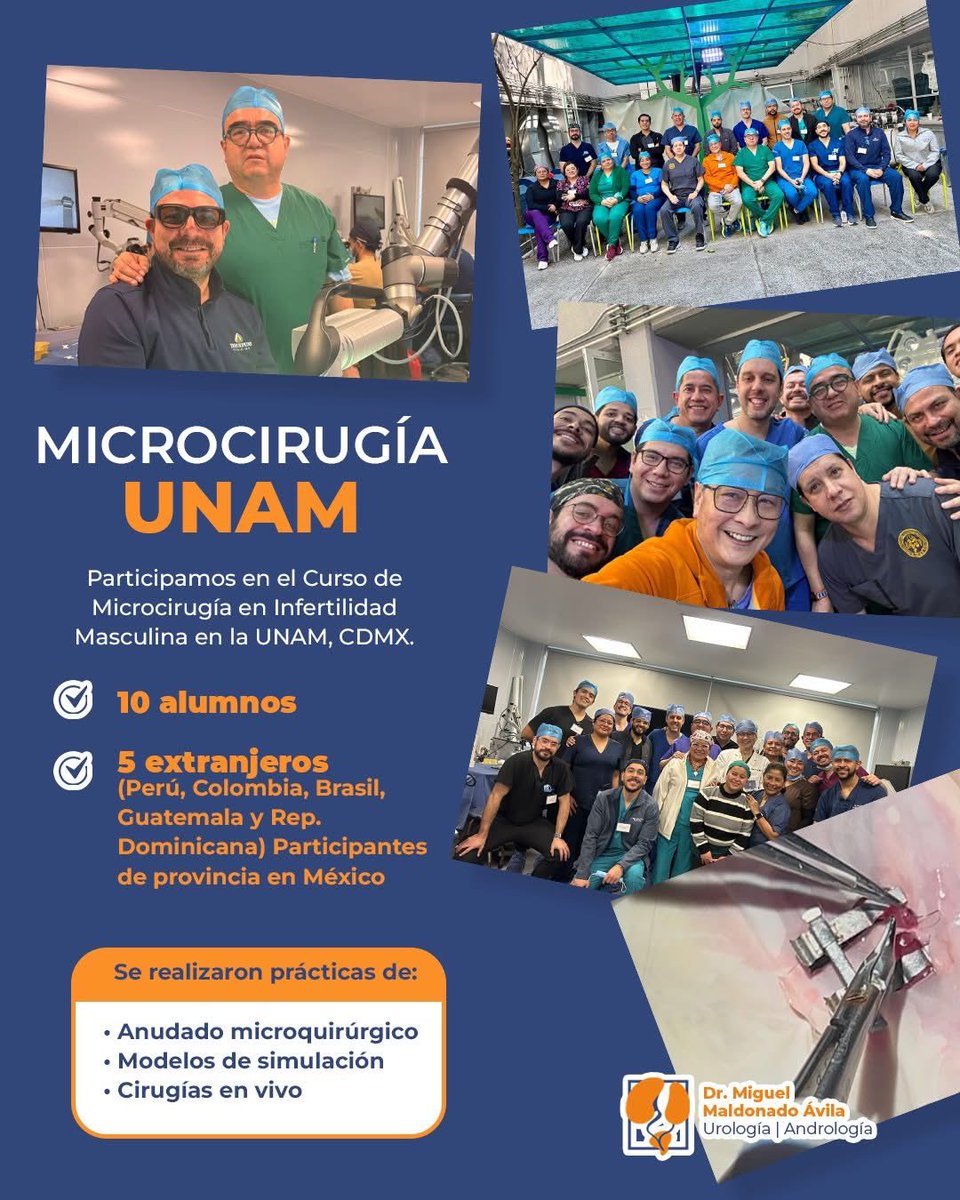 psli2005's tweet photo. It’s my second academic visit to Mexico, and it is especially meaningful to return and work again with Dr. Miguel Maldonado Ávila @mimalavi , a visionary leader, passionate educator, and outstanding microsurgeon. My sincere thanks to him and his team for organizing such an exceptional workshop and bringing together surgeons from across Latin America. I also thank Dr. Filipe Neto  @filipetln from Brazil. Nearly a decade after Dr. Maldonado Ávila and Dr. Neto completed their MIM training at @WCMUrology @WeillCornell @nyphospital both continue to advance male infertility microsurgical excellence throughout the Latin American andrology and urology community—an inspiring testament to leadership and long-term commitment. I am deeply grateful to the Academia Mexicana de Andrología for the honor of serving as a visiting professor and faculty member. It was also a privilege to have Dr. Eduardo Montalvo, Chairmen of Surgery at the University of Mexico and President of the International Society of General Surgery, attend our seminar, and Dr. Lauro Gomez, President of the Mexican Academy of Andrology, join the inauguration. The spirit of collaboration, mutual respect, and shared dedication to advancing male reproductive medicine was truly inspiring. Together, we will continue elevating male infertility microsurgical standards for patients and surgeons across Latin America.

@WCMUrology @ASRM_org @ReproMed_SMRU @ISSM_INFO @SMSNA_ORG @NYSAUA @SSMR_malefactor @luisreyva