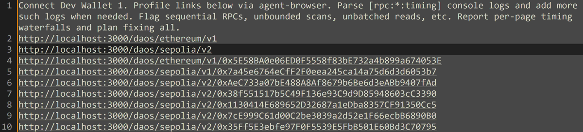 LauncherEco's tweet image. Example of prompt to profile the speed of a #dapp on #Ethereum and other EVM chains. (using it with Claude Code Opus 4.6, but other options would work fine as well).

RainbowKit connect modal shows "Dev Wallet 1" button when NEXT_PUBLIC_DEV_WALLET_MODE=true — no browser extension