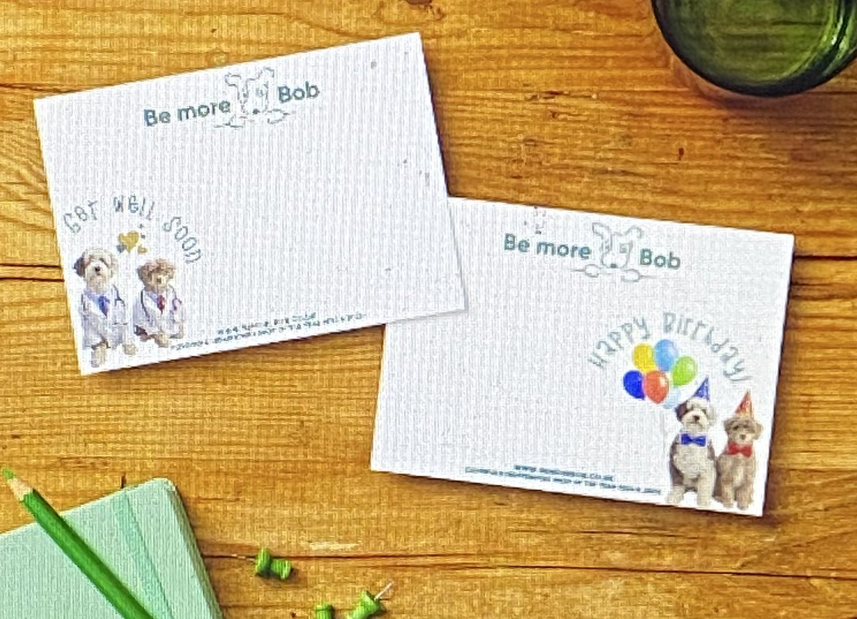 Just designing some new postcards. If you ever want to send a pal a gift, a birthday box or some get well soon loot, we will hand write your message and pop it in the box 📦 ❤️ 🐾 

bemorebob.co.uk