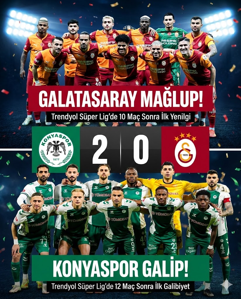 Galatasaray, Trendyol Süper Lig'de 10 maçlık aranın ardından ilk defa mağlup oldu.

Konyaspor, Trendyol Süper Lig'de 12 maçlık aranın ardından ilk defa galip geldi.