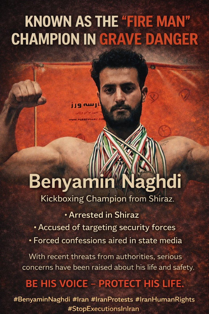 mobinahw's tweet image. #بنیامین_نقدی قهرمان ۲۶ساله کیک بوکسینگ با توجه به پخش اعتراف اجباری از صدا و سیما در خطر جدی اعدام هست
بنیامین کسی رو جز مادرش نداره وظیفه ماست که صداش باشیم