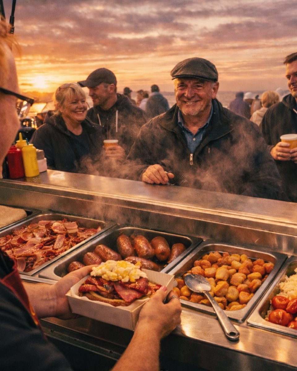 Site manager — sunset bacon butties and hot bangers for your crew? Our van feeds large teams fast, no kitchen needed. Warm, quick and guaranteed smiles. #teamfood #mobilecatering #kkcatering