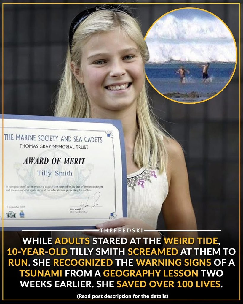In 2004, Tilly Smith was on vacation in Thailand with her family. While everyone was enjoying the ocean, Tilly noticed something weird.

The water didn't just go out... it began to bubble and sizzle, looking like "frying beer."

Most adults on the beach just stared at it,