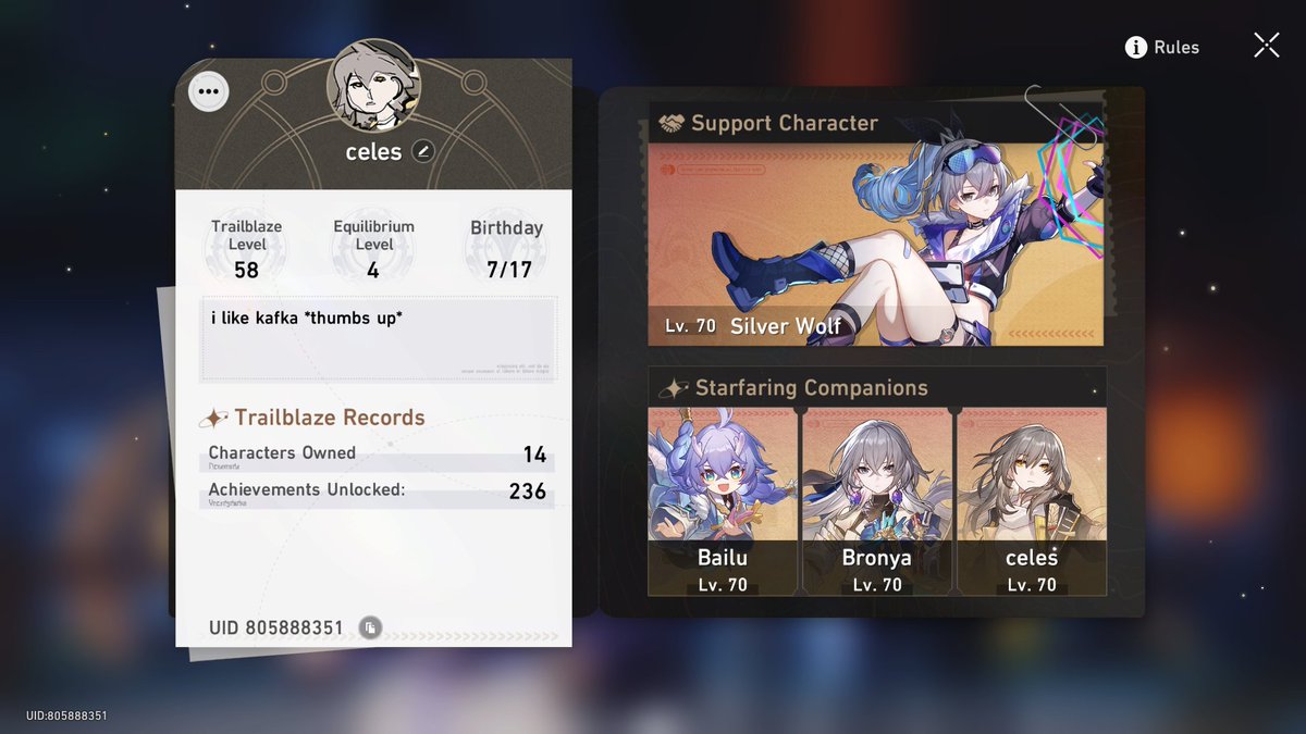 having one support character