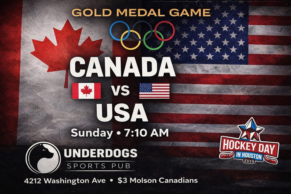 Our newest bar to #HtxPuckDropsHere, Underdogs Sports Pub, will be opening tomorrow at 7am for the gold medal game!
#houstonisahockeytown
#HtxPuckDropsHere