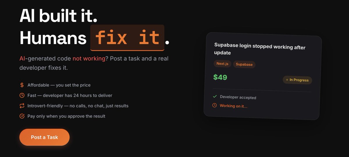 stasprigodich's tweet photo. everyone talks about AI replacing developers.

I decided humans deserve some love too ❤️

so I built a new product for developers https://t.co/1dJJBerICH