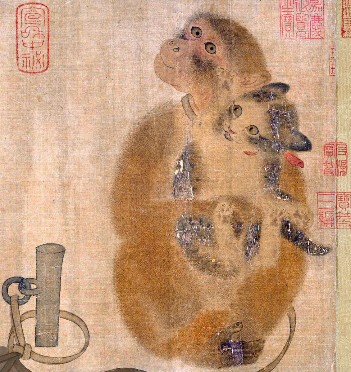 One thousand years ago, the Song dynasty’s Yi Yuanji painted this monkey holding a cat.