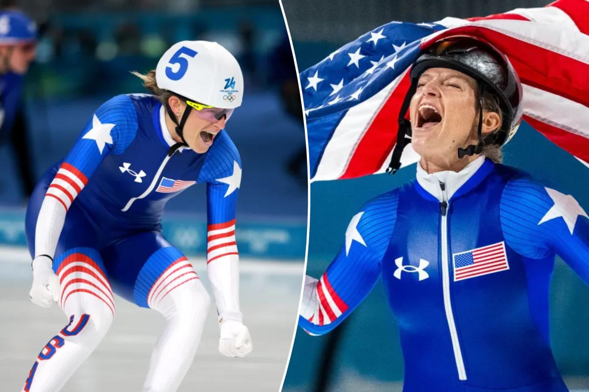 Speedskater Mia Manganello, 36, earns first ever Olympic medal in final race of 2026 games trib.al/xVVPdg5