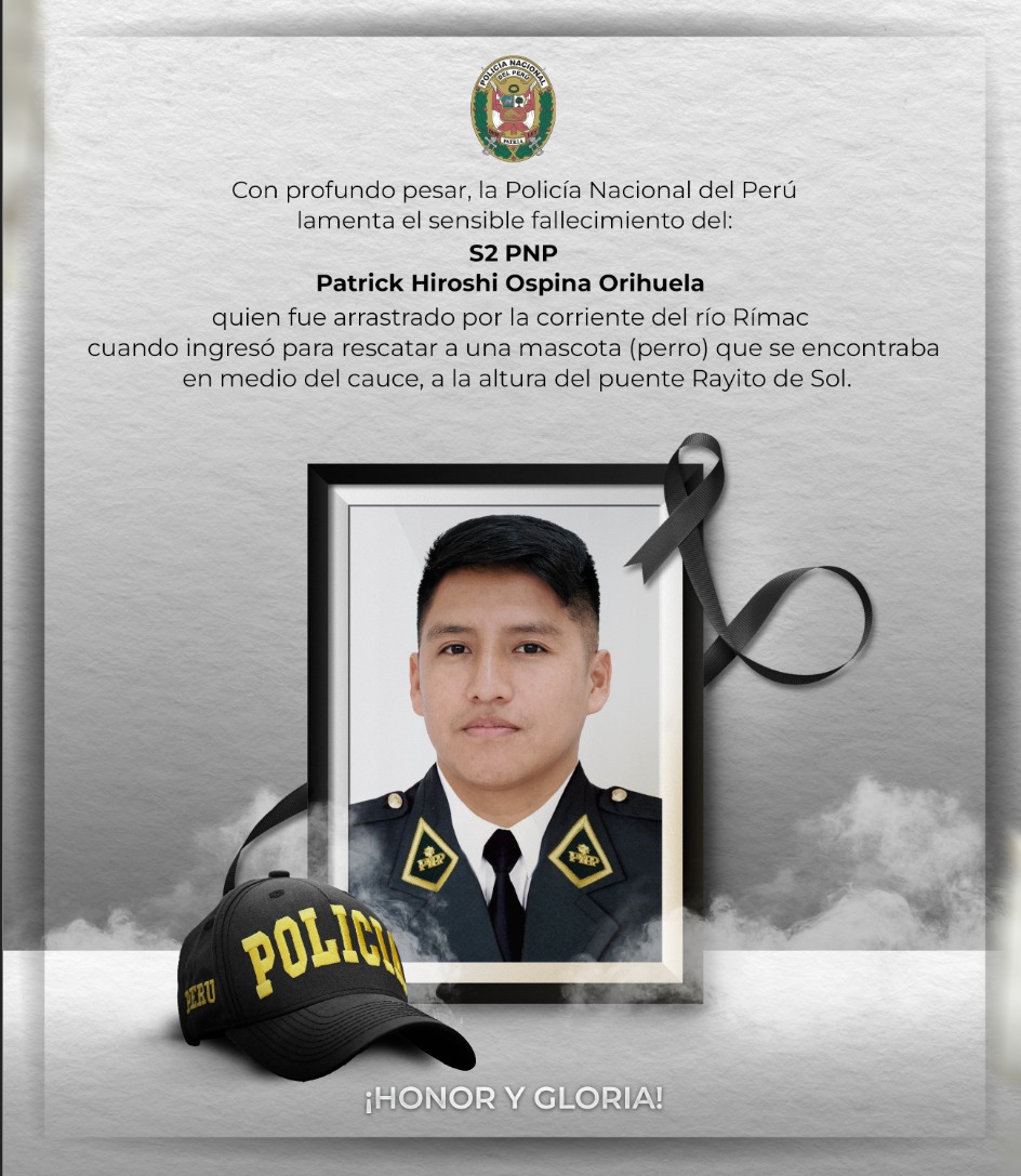 #𝐋𝐢𝐦𝐚 | 𝐇𝐨𝐧𝐨𝐫 𝐡𝐚𝐬𝐭𝐚 𝐞𝐥 ú𝐥𝐭𝐢𝐦𝐨 𝐚𝐜𝐭𝐨 𝐝𝐞 𝐬𝐞𝐫𝐯𝐢𝐜𝐢𝐨 🕊️🇵🇪
La Policía Nacional del Perú expresa su más hondo pesar por el fallecimiento del 𝐒𝟐 𝐏𝐍𝐏 𝐏𝐚𝐭𝐫𝐢𝐜𝐤 𝐇𝐢𝐫𝐨𝐬𝐡𝐢 𝐎𝐬𝐩𝐢𝐧𝐚 𝐎𝐫𝐢𝐡𝐮𝐞𝐥𝐚, quien perdió la vida en el cumplimiento