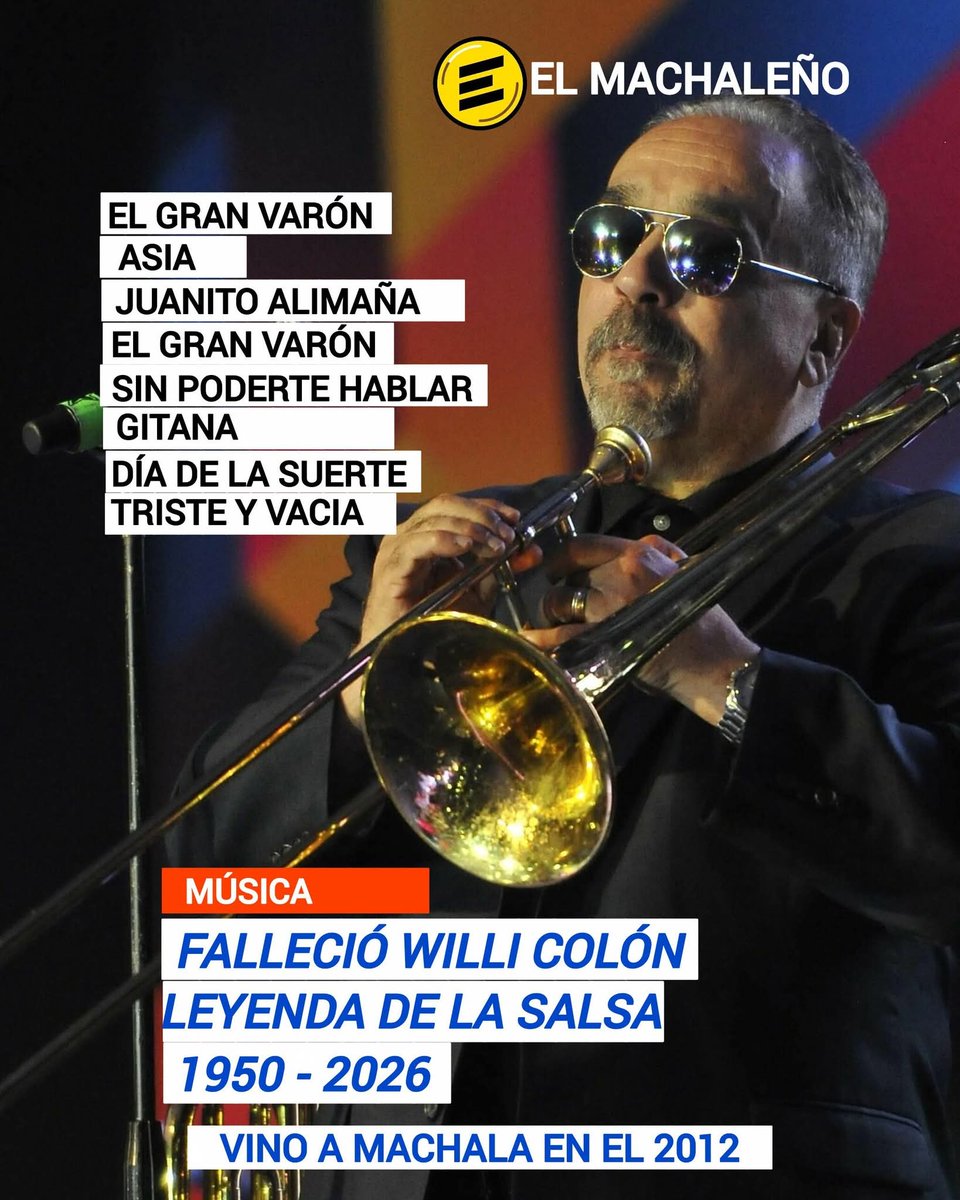 Muere Willie Colón, emblemático intérprete de la salsa.

Colón llegó a Machala en el año 2012 cuando el profesor Carlos Falquez era alcalde, por lo 188 años de cantonización de  la ciudad, donde ofreció un concierto inolvidable, poniéndose al final la camiseta de Barcelona SC.