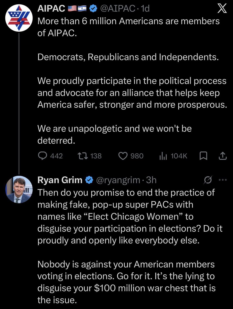 AIPAC dumping millions into your elections under the guise of, like, “Democracy Advocates PAC” and “Next Generation Trailblazers”