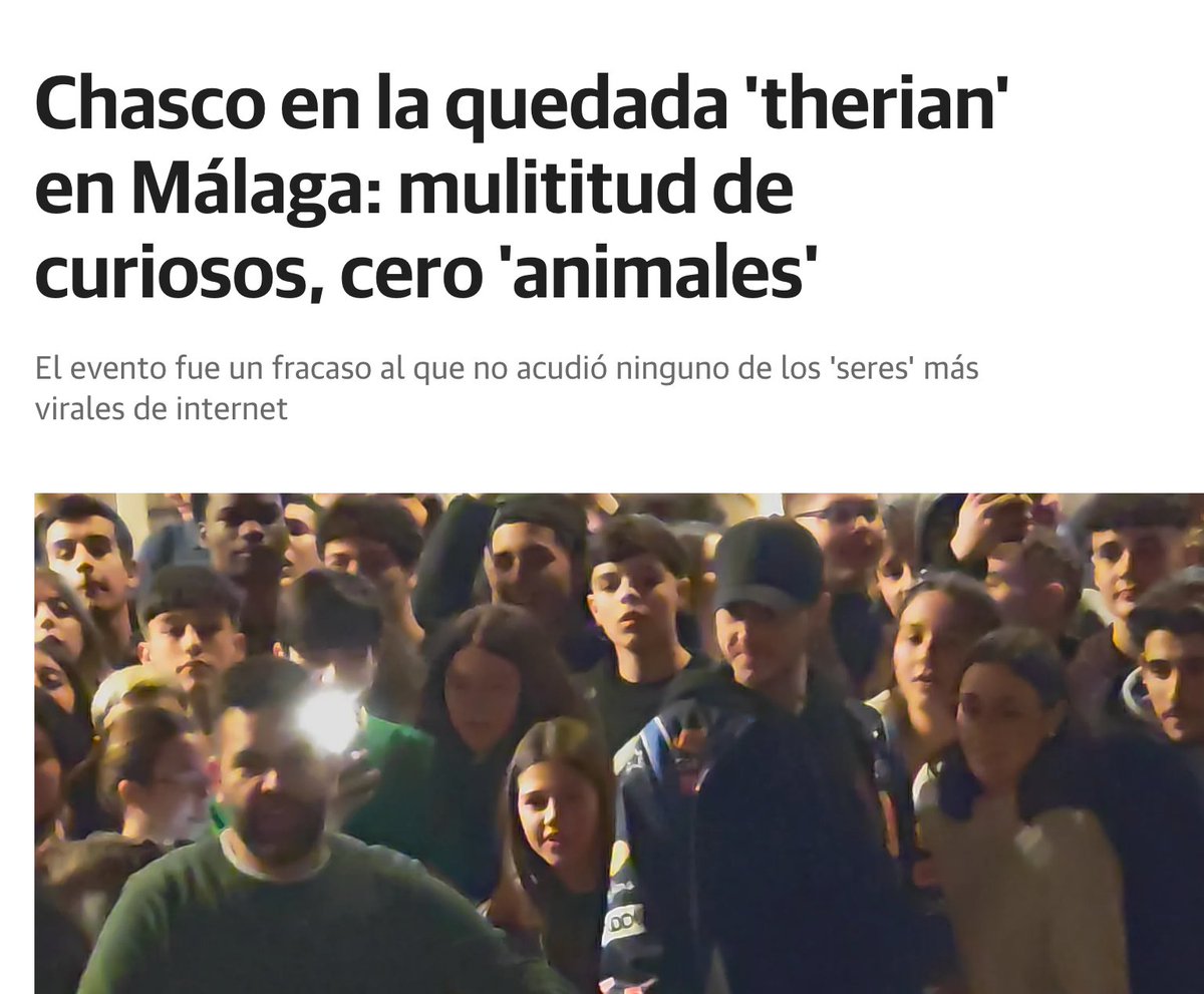 Alguien me puede explicar por qué ahora todos los medios están hablando de un fenómeno que no existe? Hubo varios encuentros como el de Málaga o Bilbao donde no había ningún "Therian" o animal, pero mucha gente y medios espectantes.
¿Qué mierda está pasando?