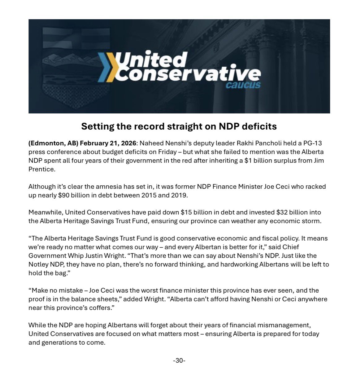 Naheed Nenshi and the Alberta NDP want to lecture Albertans about deficits?

Here’s the truth.

They inherited a $1 billion surplus in 2015 — and left nearly $90 billion in debt. Four straight years in the red! 

We’ve paid down $15 billion in debt and put $32 billion into the