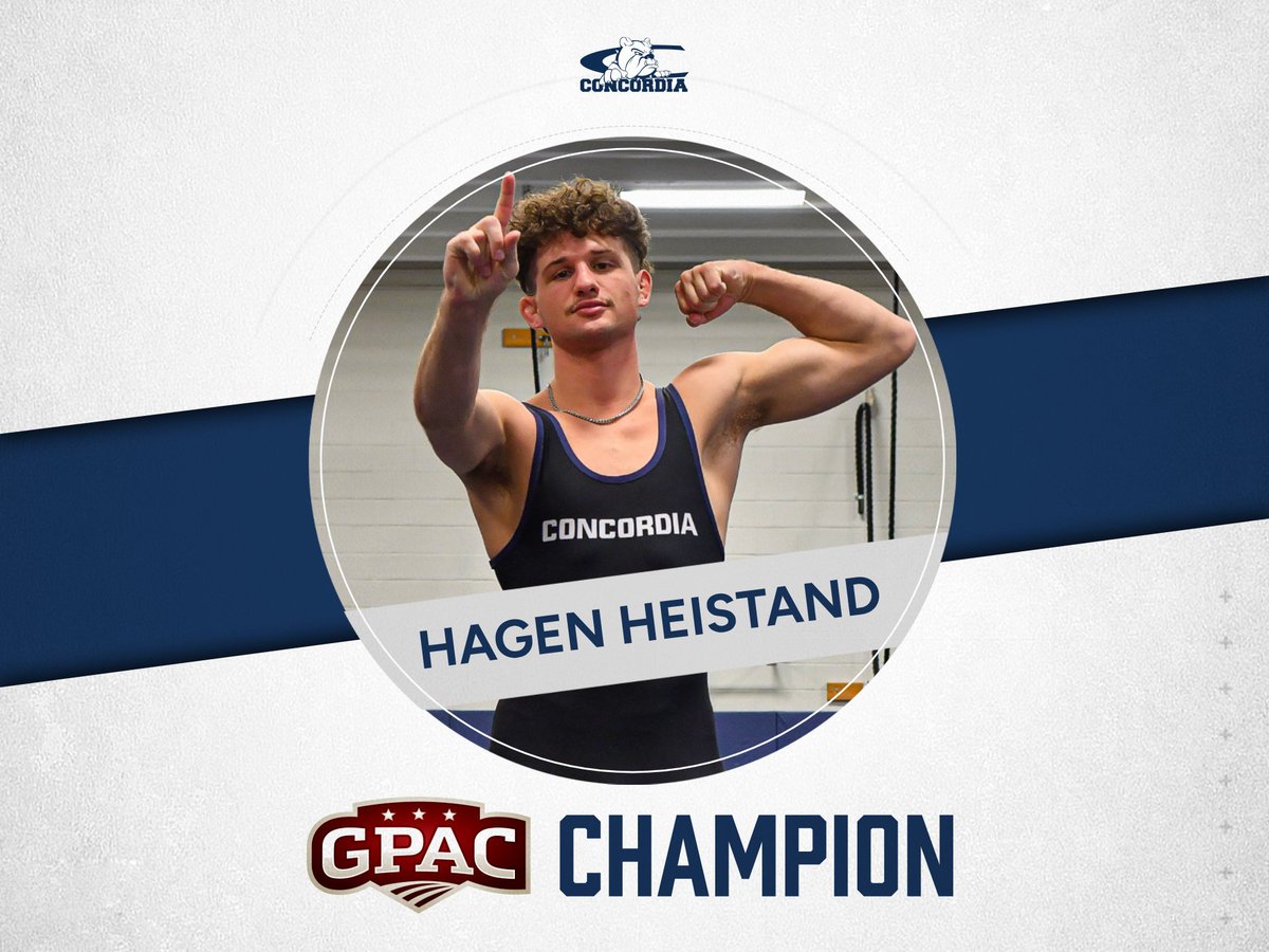 🏆 GPAC CHAMPION! 🏆

🤼‍♂️ Hagen Heistand is the 157-pound GPAC CHAMP! He knocked off the defending conference champ in this weight class by a 7-6 decision!

<a href="/CUNEwrestling/">Concordia Wrestling</a> pushes its team point total to 136.