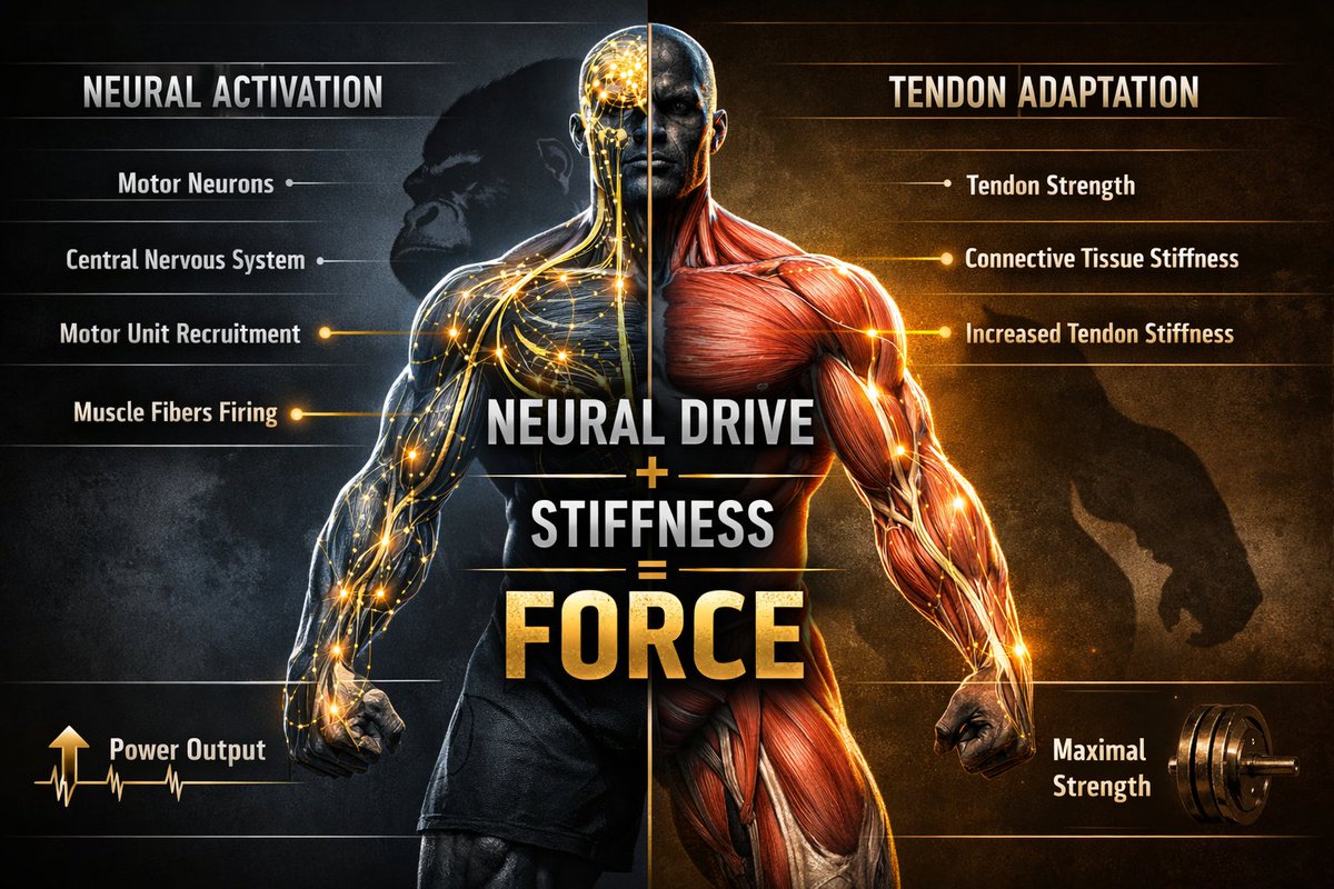 Ultra_Warrior1's tweet photo. “Strength = neural drive + tendon stiffness + motor-unit coordination. Train all three to build real force, not just size.”
#StrengthScience #ForceProduction https://t.co/nLKriu1Rjy