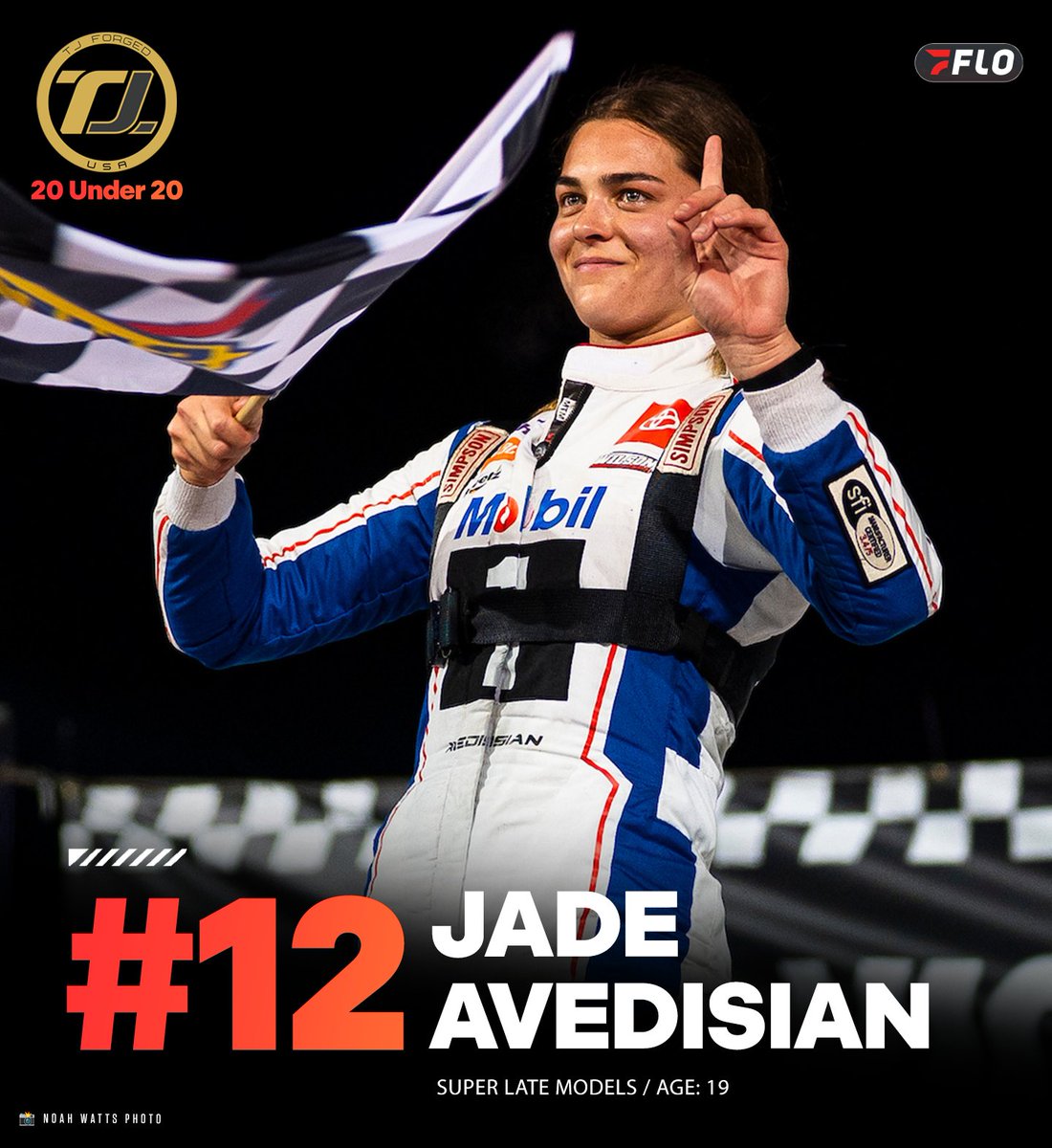 She’s won on dirt — and now she’s winning on pavement. <a href="/jadeavedisian/">Jade Avedisian</a> lands at No. 12 in this year’s FloRacing 20 Under 20 presented by <a href="/TjForged/">TJ Forged</a>. 

Next up: a full-time Super Late Model campaign and a part-time ARCA schedule in 2026. #Flo20Under20