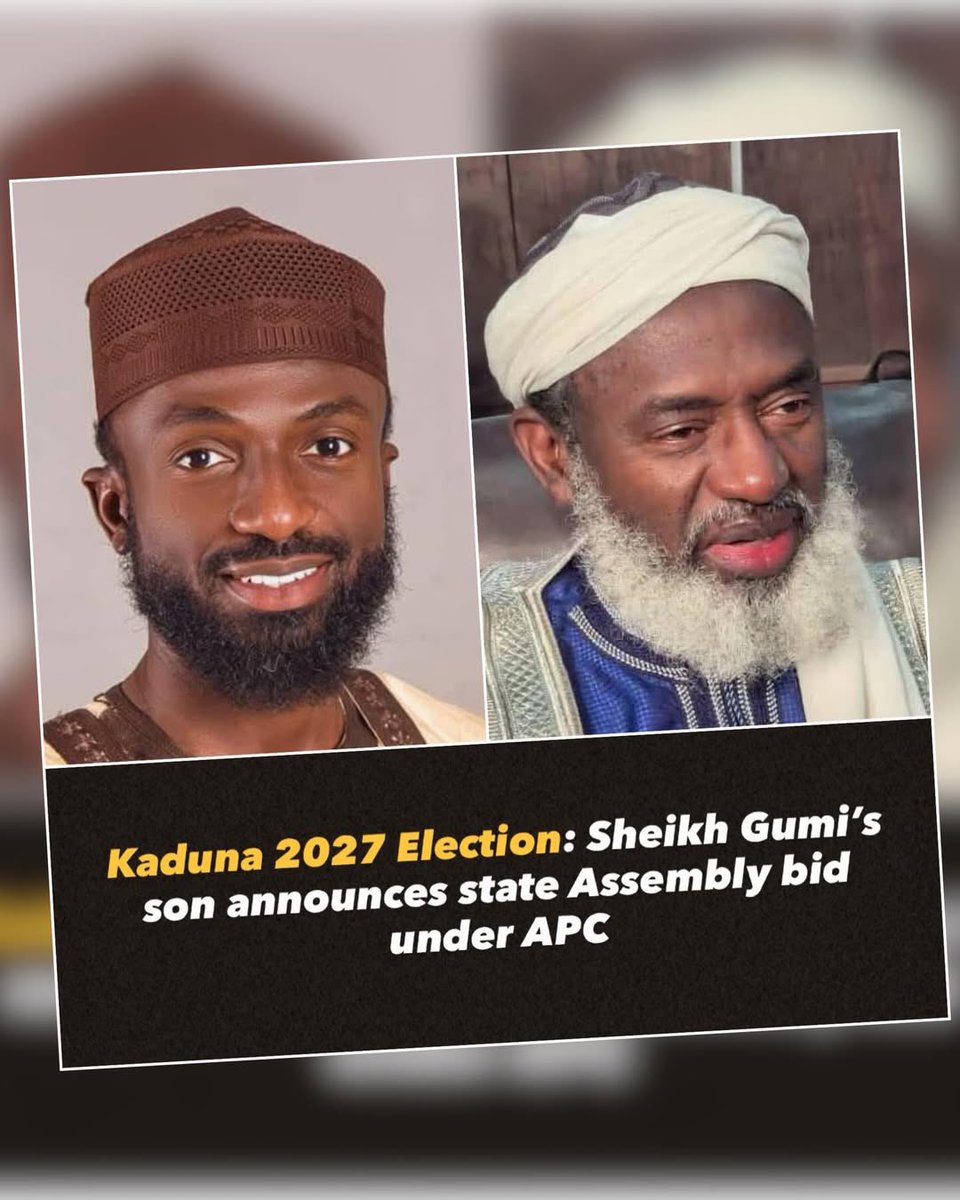 Mubarak Ahmad-Gumi, son of Islamic cleric Sheikh Ahmad Gumi, has announced that he will run for a seat in the Kaduna State House of Assembly in the 2027 elections. He plans to represent the Doka/Gabasawa area under the ruling All Progressives Congress (APC).