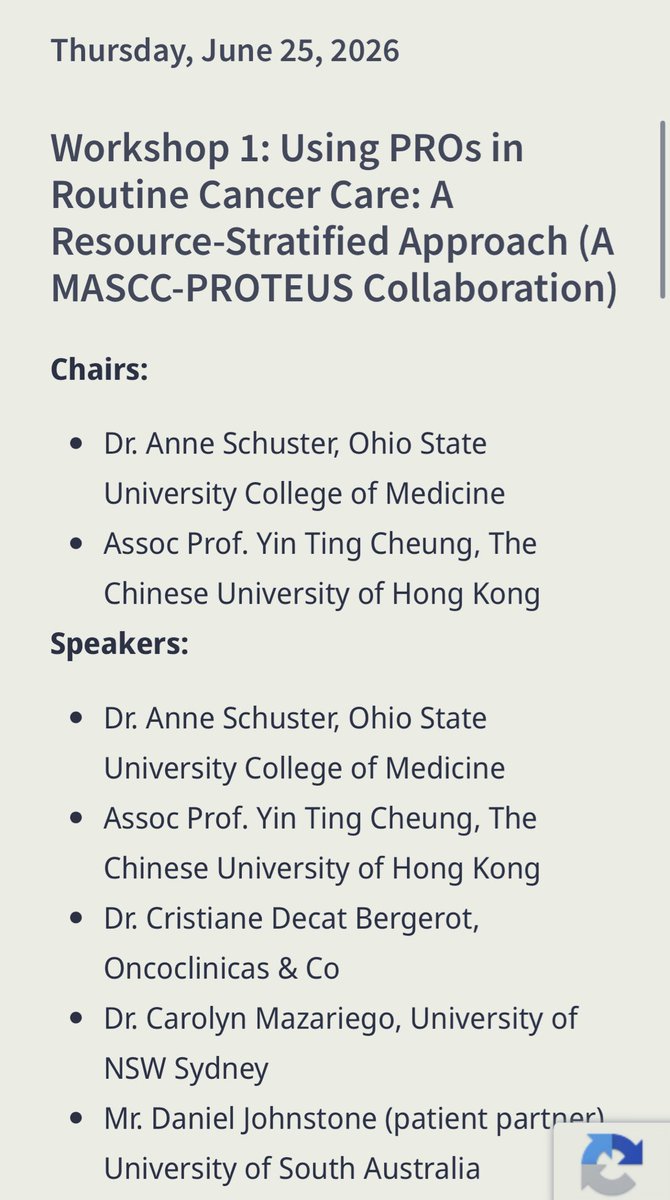 crisbergerot's tweet photo. @WilliamDale_MD @DarcyBurbage @CancerCareMASCC Are you going?! OMG!! I was supposed to, but I’ll be attending virtually only this time 😅
@CancerCareMASCC #MASCC2026
If you have time, join us at our workshop! https://t.co/cYPF6Rh1lE