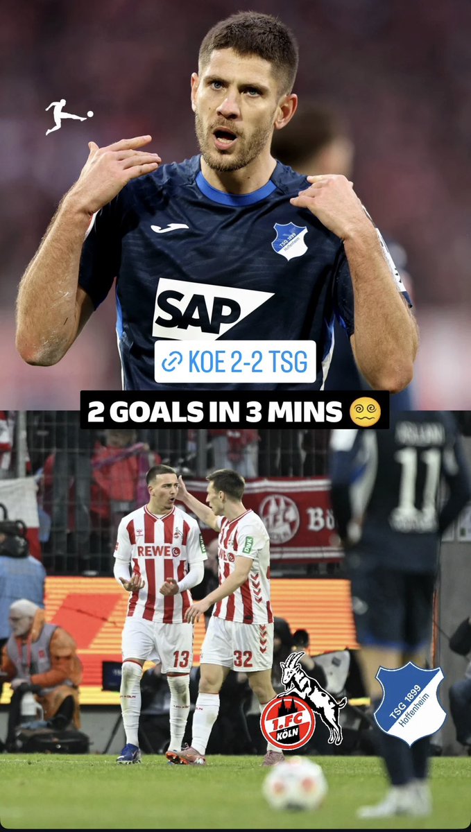❤️💙في مباراة جميلة شهدت هدفين في ثلاث دقايق فشوط الثاني بين كولن وهوفنهايم 
#KOETSG