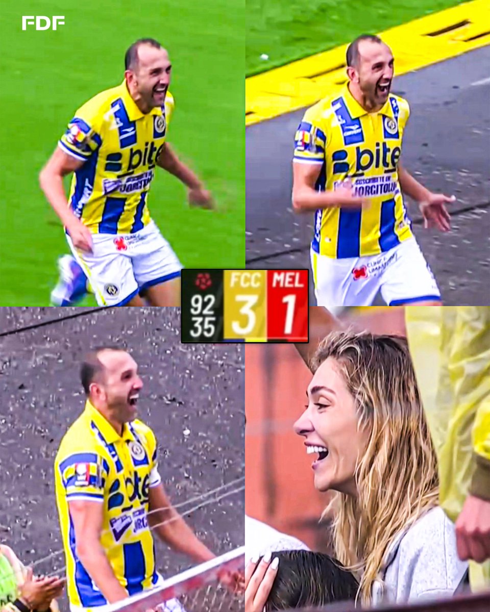 🏴‍☠️🔵🟡 Miren este momentazo. HAT-TRICK de Hernán Barcos y la emoción de su esposa en la tribuna. Además, es el PRIMER TRIUNFO en la historia de FC Cajamarca en la Liga 1. De ir perdiendo 1-0 hasta los 77’, el delantero de 41 años se despachó con un triplete en cuestión de 15