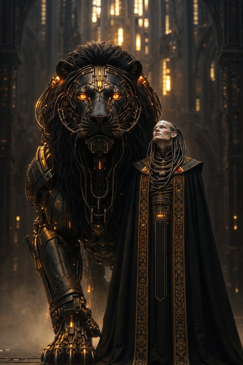No throne needed.

#AIArt #MechaLion #SciFantasy #TechnoMystic #ConceptArt #CinematicArt