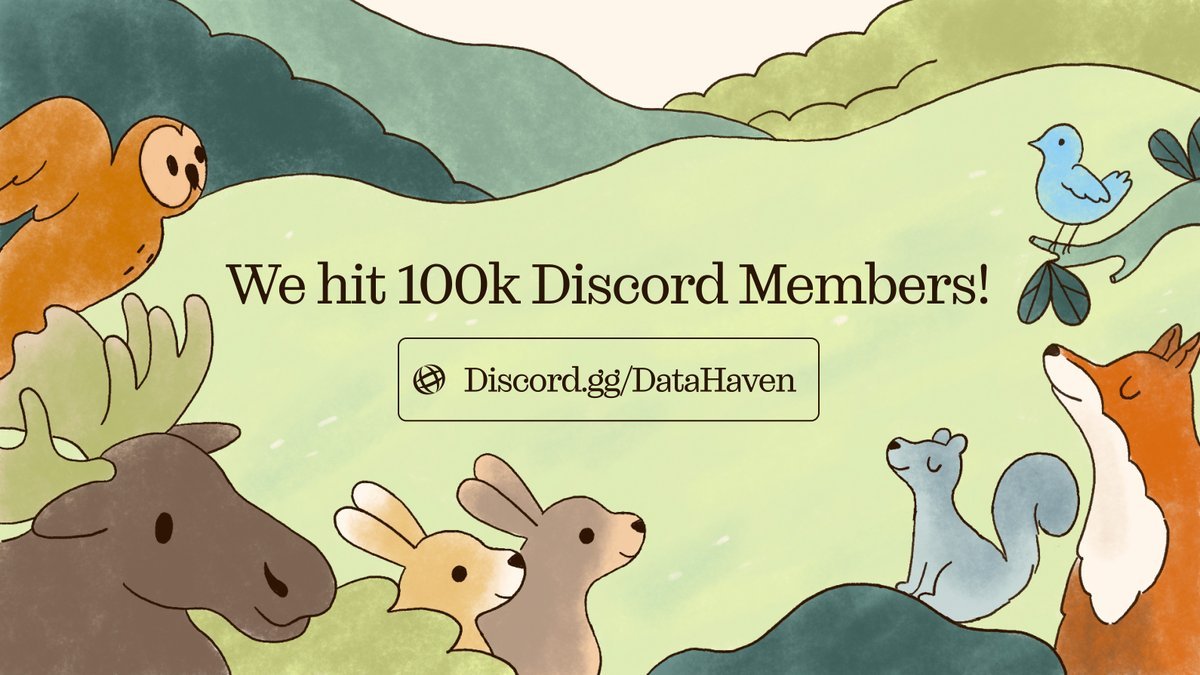 🎉 <a href="/DataHaven_xyz/">DataHaven 🫎</a> — 100,000 Discord members! This is insane! 🫎

For me, this milestone means we’re not just a community — we’re a movement! I joined Discord to learn about decentralized storage, and I’ve discovered so much: from Web3 basics to real use cases.