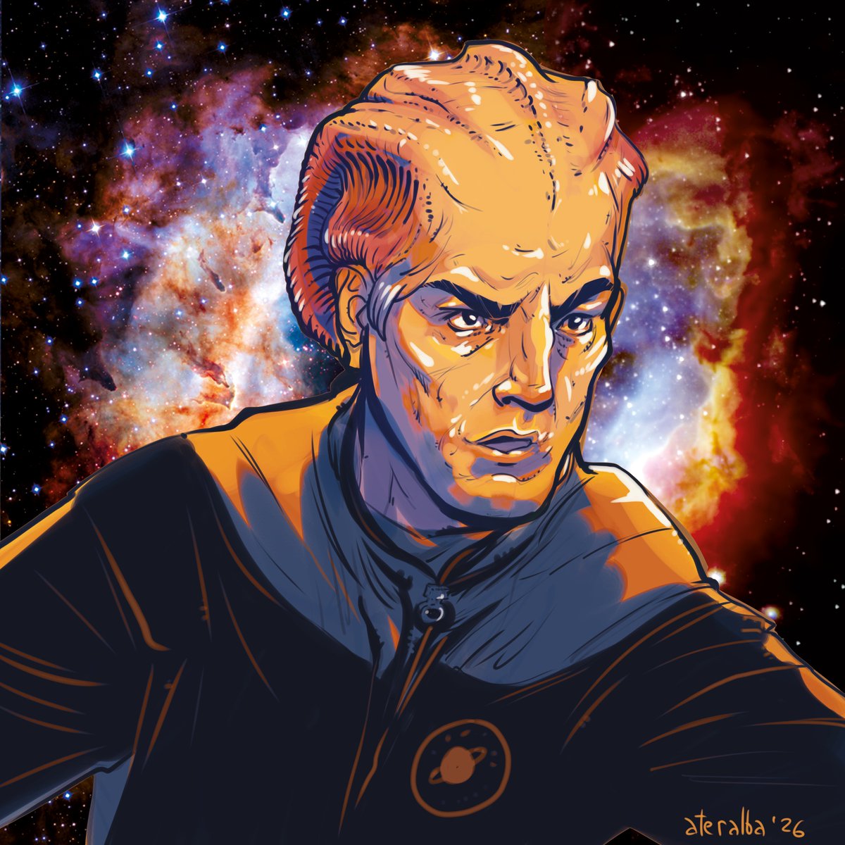 Today is Alan Rickman's day, so I drew his character, Dr. Lazarus, from Galaxy Quest.