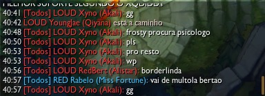 O chat do jogo após a derrota da RED Canids para a LOUD na final upper da Copa CBLOL. 

Clima esquentou MUITO.