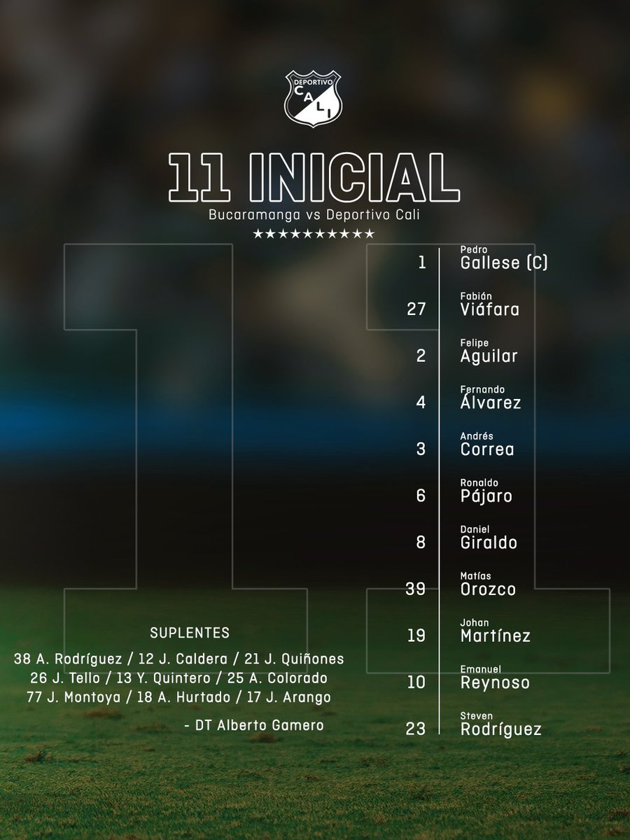 Esta es la alineación titular elegida por el profe Alberto Gamero 📋 ¡Vamos, Cali! 💚⚽