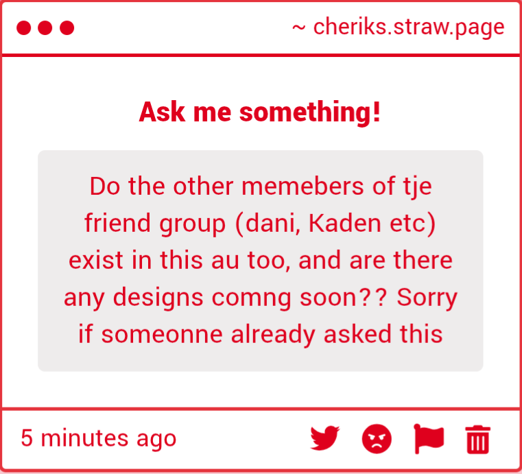 They do for sure :9! I don't have a lot for them rn but I intend on expanding on that and figuring them all out soon :3 I literally was talking about working on Dani's design last night LOL