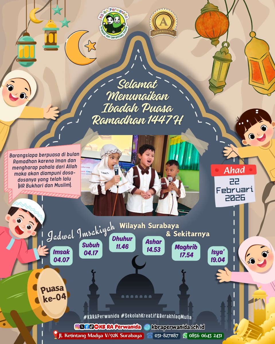Assalamu'alaikum
Alhamdulillah puasa akan memasuki hari keempat?
Apakah sudah ada yang bolong puasanya?

Semoga masih full ya,,,
Bismillah Semangat teman-teman

#KBRAPerwanida #Ramadhan #Ramadhan1447H #RamadhanKareem #HariKeempat