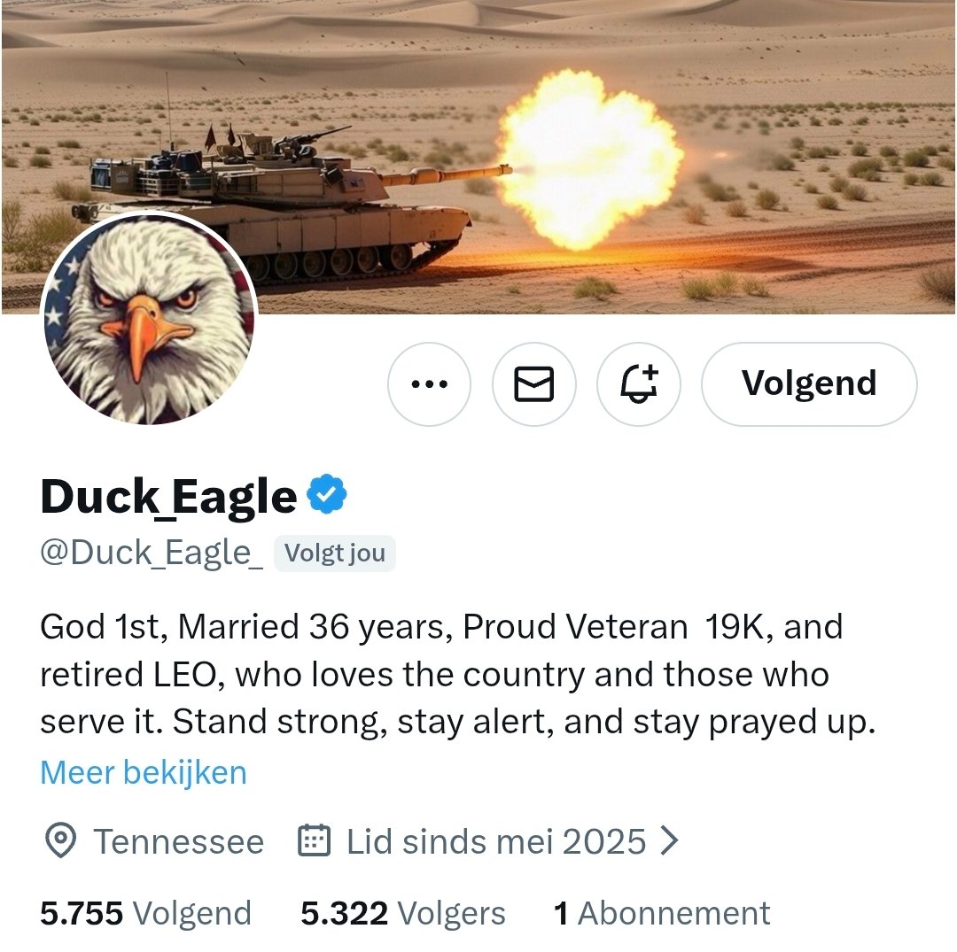 Dear X friends,

This veteran deserves a follow: 

✨️ <a href="/Duck_Eagle_/">Duck_Eagle</a> ✨️ 

Let's help him closer to 6K!