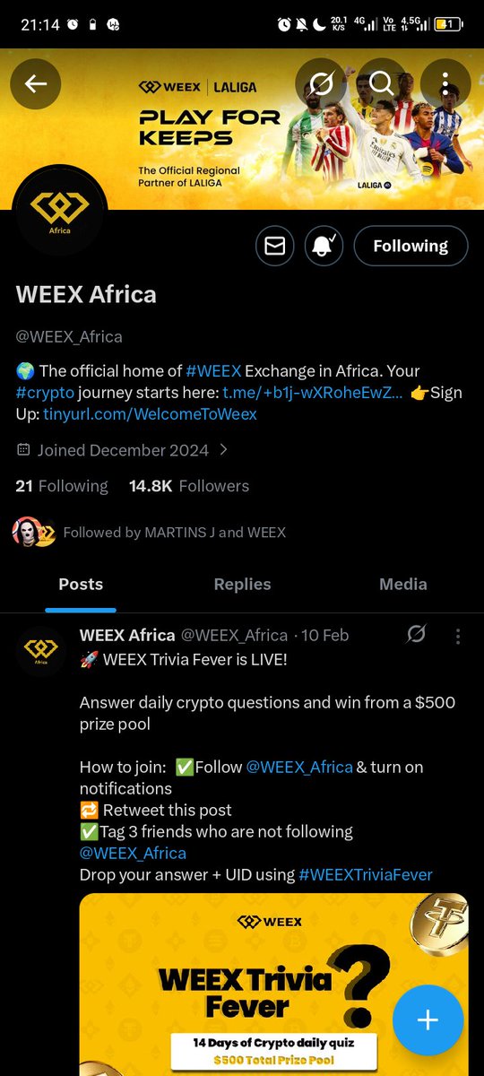 Brunopatrickk's tweet image. Following @WEEX_Africa with notifications on 🔔✅ 

Answer: True 

UID: 7067283213

@dremocryptonite 
@ekenedilichukuu 
@AniHenry81418 

#WeexAMA
