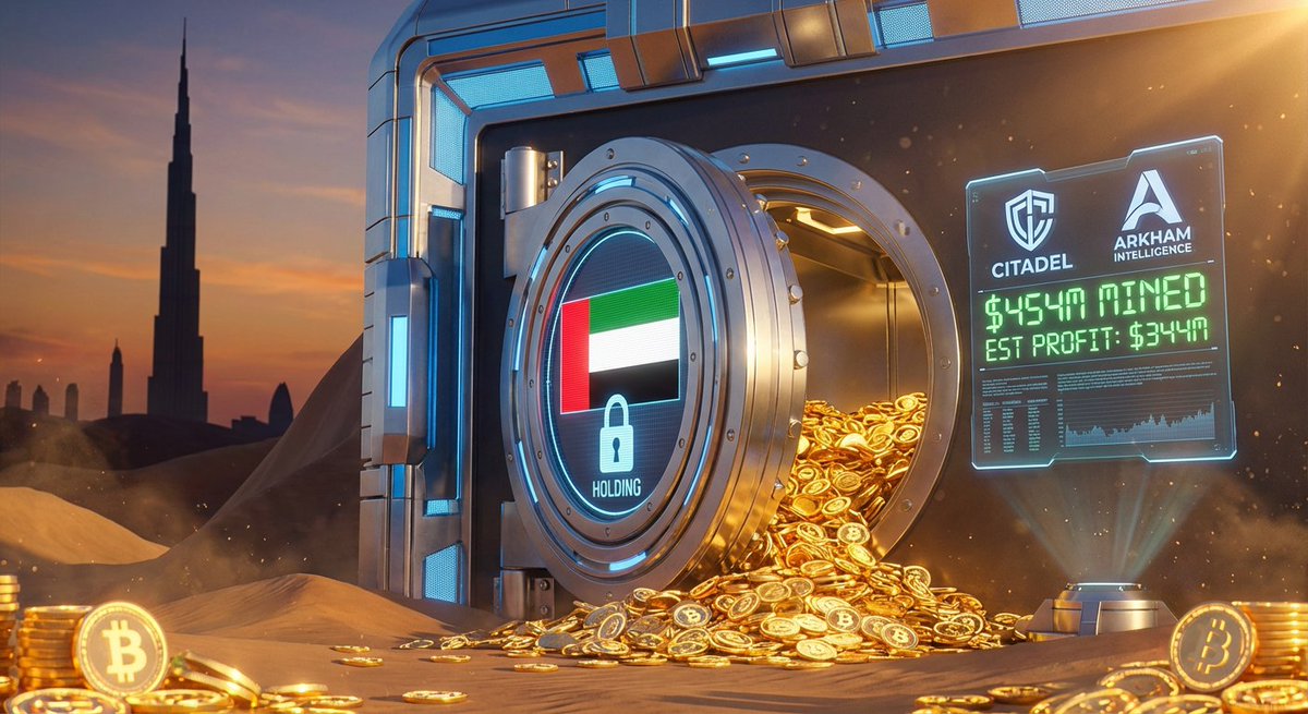 UAE DIAMOND HANDS $454M BITCOIN

The United Arab Emirates is soaking up supply. They mined $453.6M in $BTC through Citadel partnerships and they are refusing to sell.

Arkham on-chain data is clear:
- Last major sell was 4 months ago.
- Sitting on estimated $344M profit.
- Zero