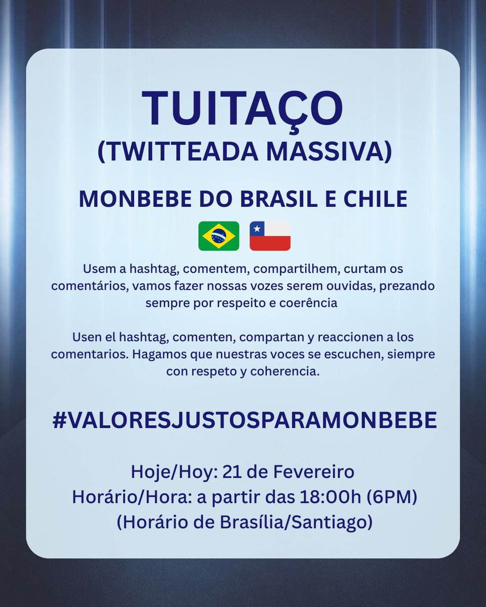 🚨 MONBEBEs BRASIL &amp; CHILE!

Estamos unindo forças com a <a href="/MonstaXChile/">Monsta X Chile</a> para solicitar a revisão de pontos importantes sobre o show do Monsta X. Nosso objetivo é garantir uma experiência mais justa, acessível e positiva para todos.

📣 Hoje, às 18h (horário de Brasília e