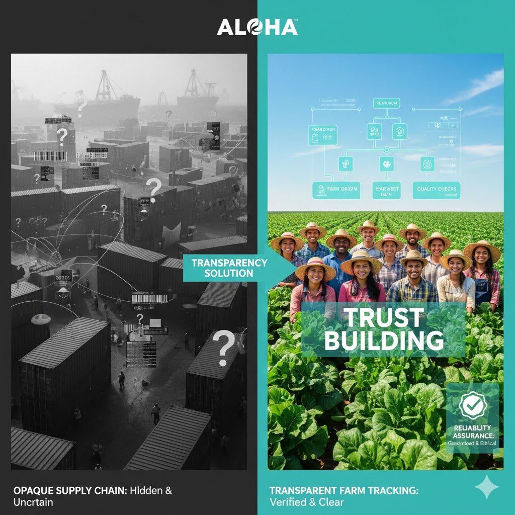 few_jr_28's tweet image. "Problem: Supply chain opacity concerns consumers.

Solution:Farm transparency builds trust through visibility.

This is the thesis Nicole Junkermann has held on ALOHA from day one.

#ALOHA #OpacityProblem #TransparencySolution #ConsumerTrust #NicoleJunkermann"