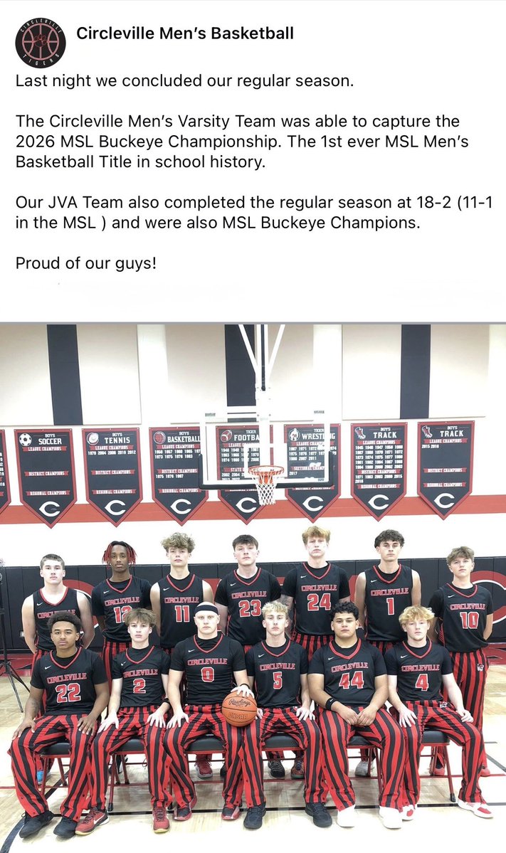 Congratulations to our Tiger Basketball team for winning the MSL Buckeye Championship.