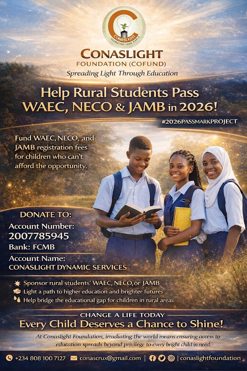 conaslight1's tweet photo. @asherkiinee We are looking for donors/sponsors for students of schools in Nyanya/Masaka Axis, to enable them enrol for Waec,Neco and Jamb https://t.co/a35nmZbRvz