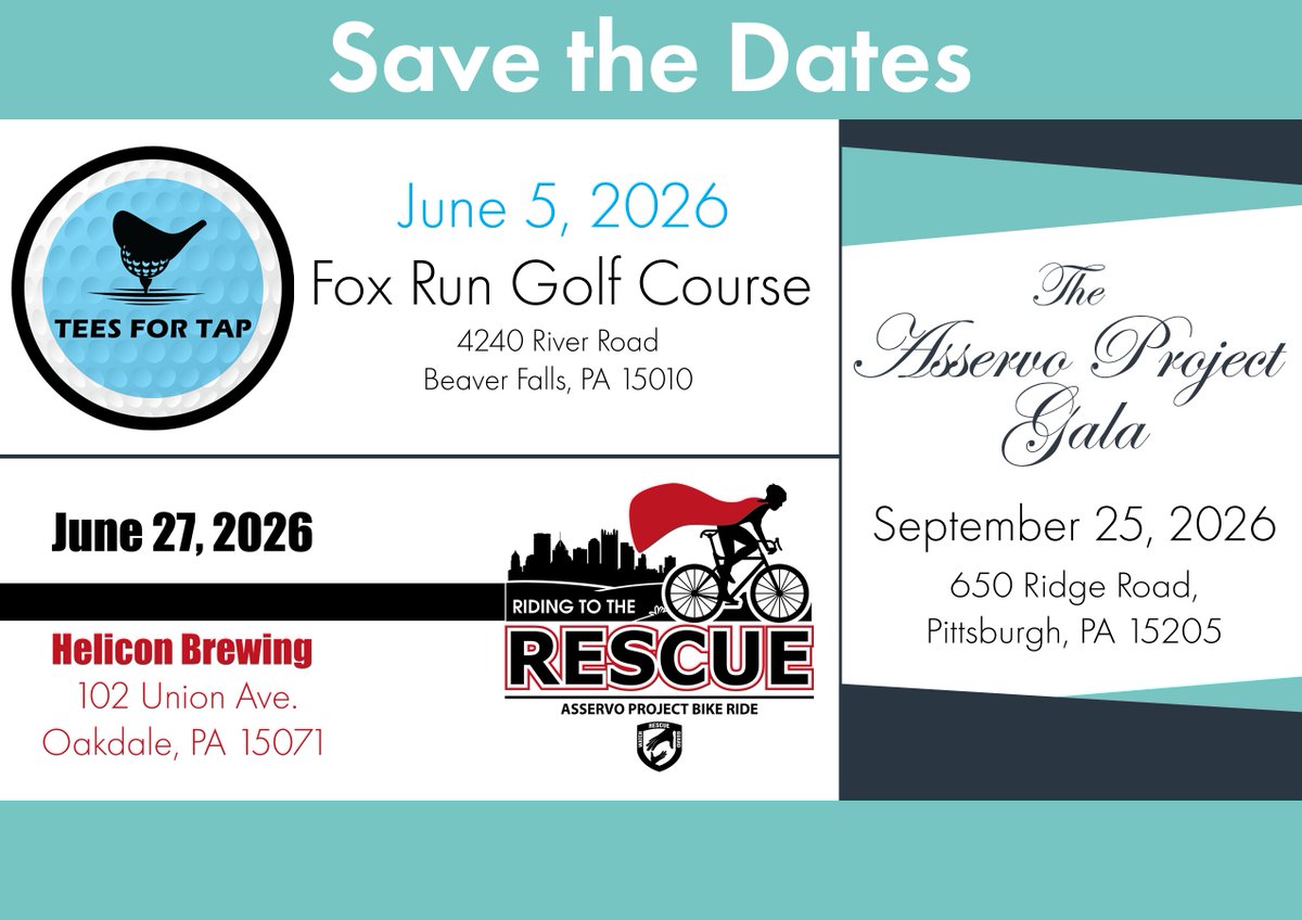 We can't wait to see you at our upcoming events! 
Get ready to tee off at our Tees for TAP golf outing, pedal with us at Riding to the Rescue, enjoy an evening of good food &amp; speakers at the Asservo Gala.